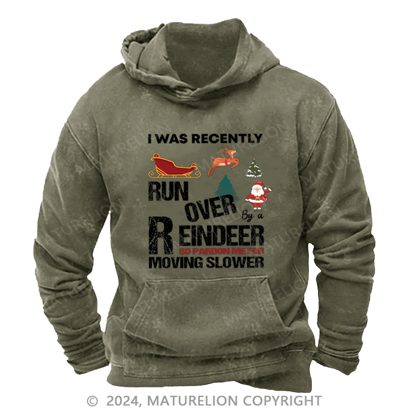 Maturelion Christmas Hoodie Grandma Got Run Over by a Reindeer DTG Printing Washed Hoodie