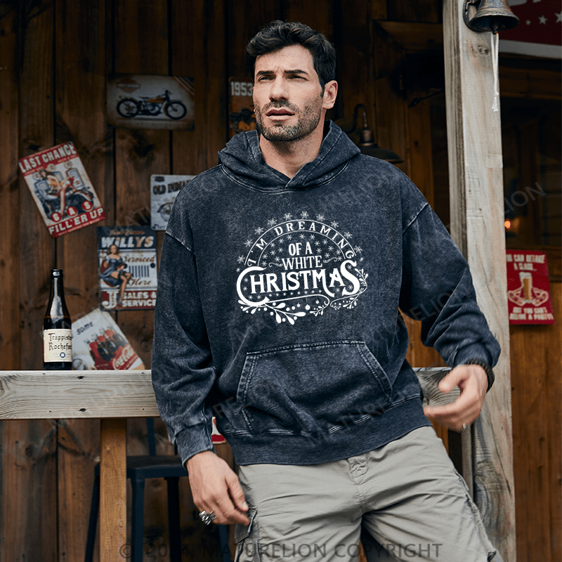 Maturelion Christmas Hoodie I’m Dreaming of a White Christmas DTG Printing Washed Hoodie