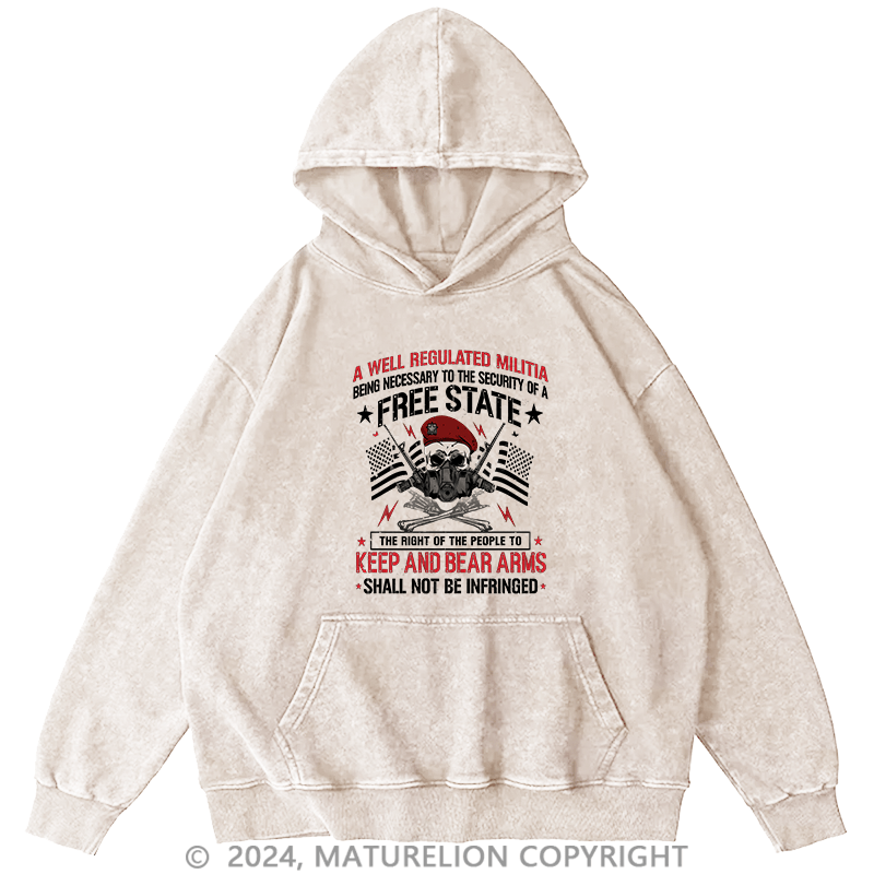 Maturelion Men's Hoodie A Well Regulated Militia DTG Printing Washed Hoodie