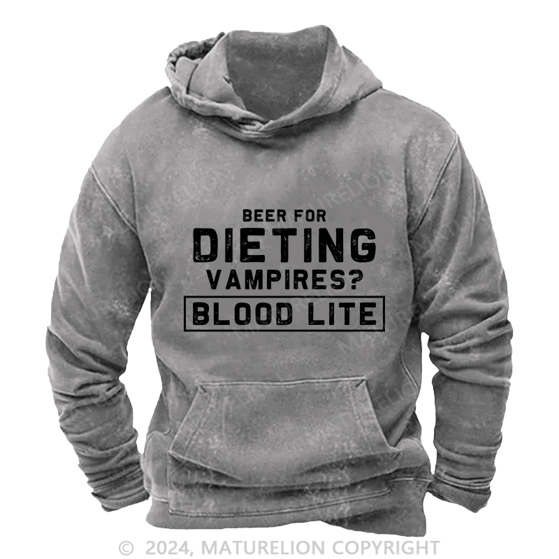 Maturelion Men's Hoodie Beer For Dieting VampiresBlood Life DTG Printing Washed Hoodie