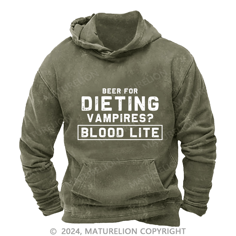 Maturelion Men's Hoodie Beer For Dieting VampiresBlood Life DTG Printing Washed Hoodie