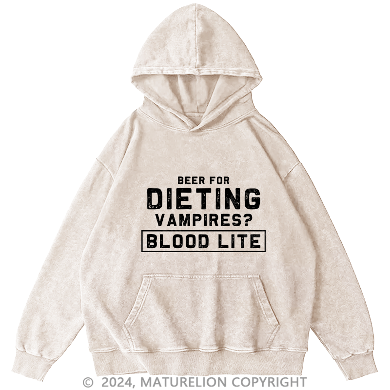 Maturelion Men's Hoodie Beer For Dieting VampiresBlood Life DTG Printing Washed Hoodie