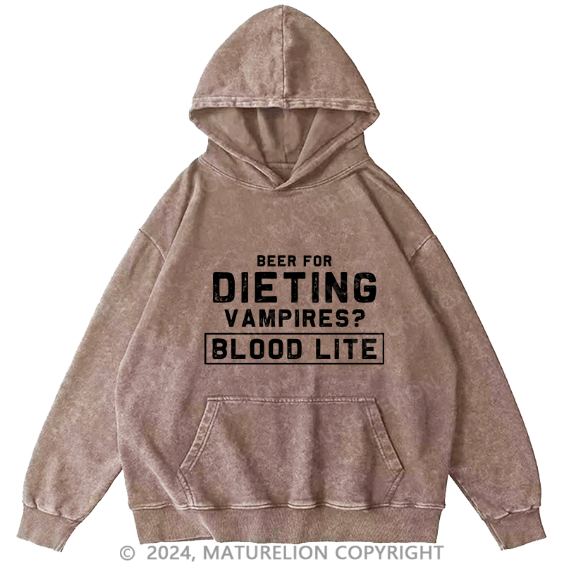 Maturelion Men's Hoodie Beer For Dieting VampiresBlood Life DTG Printing Washed Hoodie