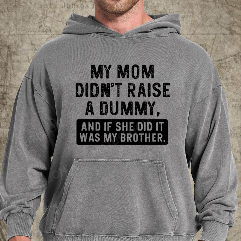 Maturelion My Mom Didn't Raise A Dummy, And If She Did It Was My Brother DTG Printing Washed Hoodie