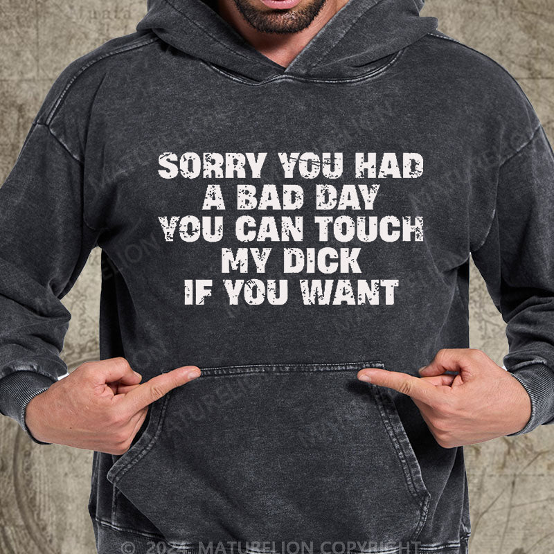 Maturelion Sorry You Had A Bad Day You Can Touch My Dick If You Want DTG Printing Washed Hoodie