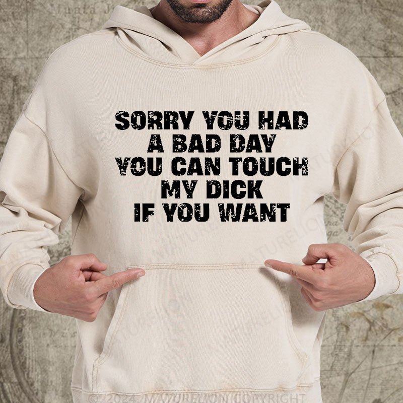 Maturelion Sorry You Had A Bad Day You Can Touch My Dick If You Want DTG Printing Washed Hoodie