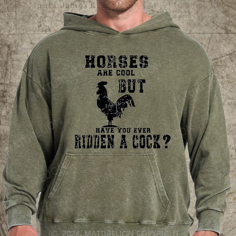 Maturelion Horses Are Cool But Have You Ever Ridden A Cock DTG Printing Washed Hoodie