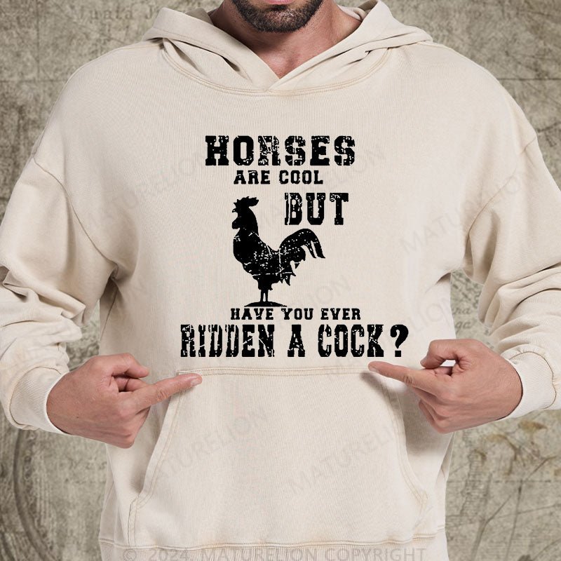 Maturelion Horses Are Cool But Have You Ever Ridden A Cock DTG Printing Washed Hoodie