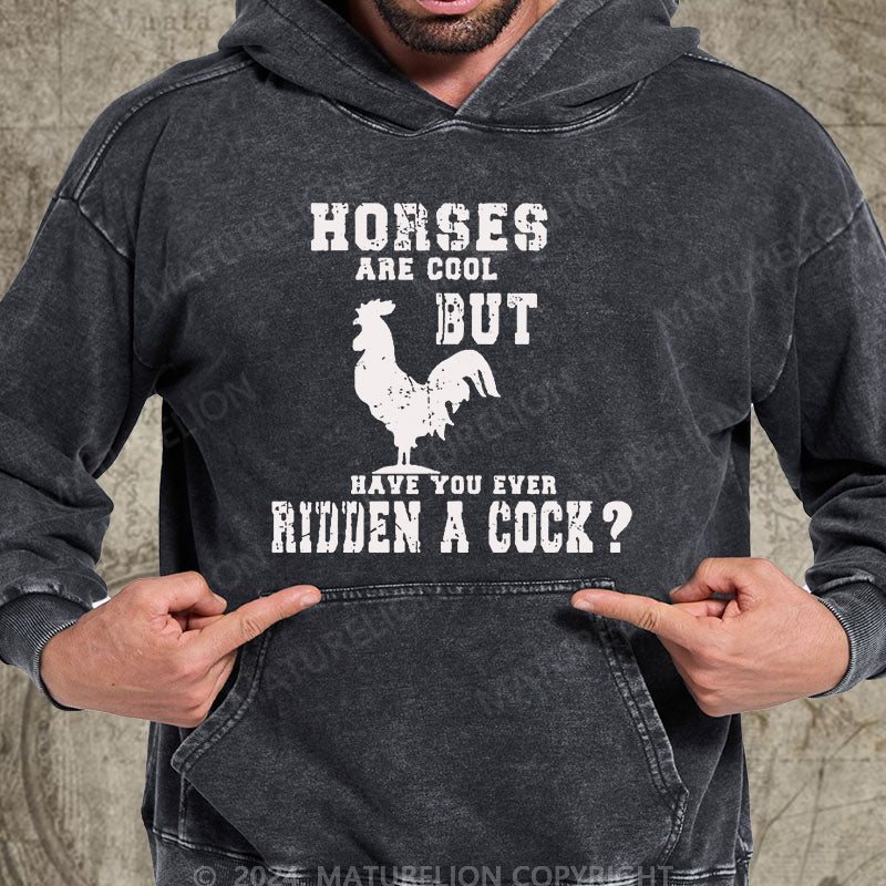 Maturelion Horses Are Cool But Have You Ever Ridden A Cock DTG Printing Washed Hoodie