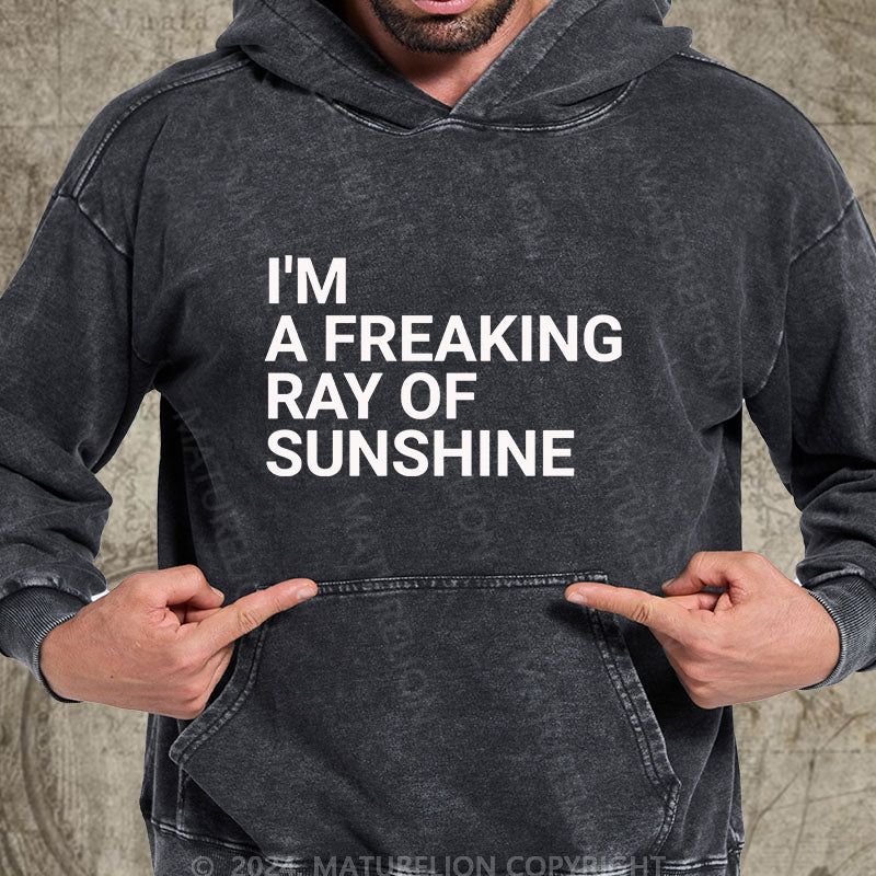 Maturelion I'm A Freaking Ray Of Sunshine Funny Joke DTG Printing Washed Hoodie