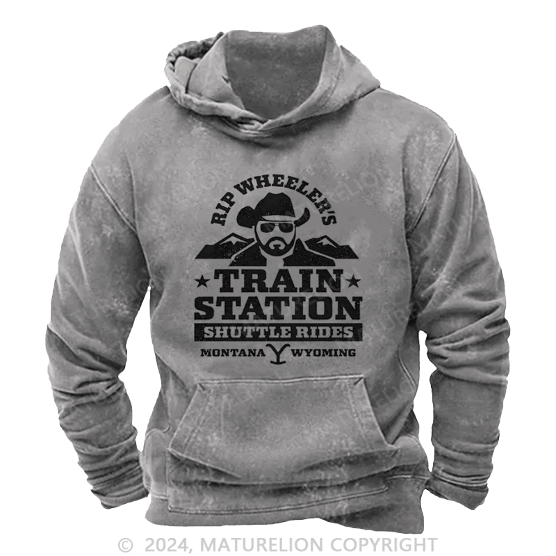 Maturelion Men's Hoodie Yellowstone Wheelers Train Station Hoodie