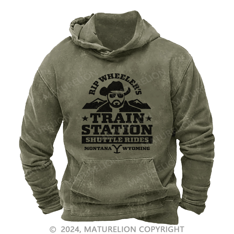 Maturelion Men's Hoodie Yellowstone Wheelers Train Station Hoodie