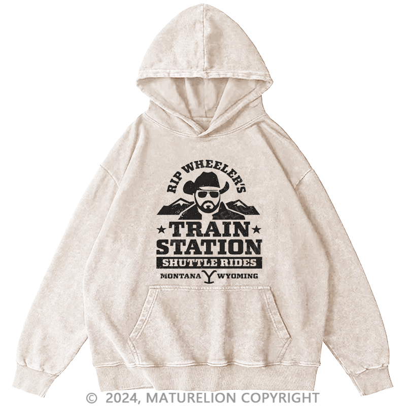 Maturelion Men's Hoodie Yellowstone Wheelers Train Station Hoodie