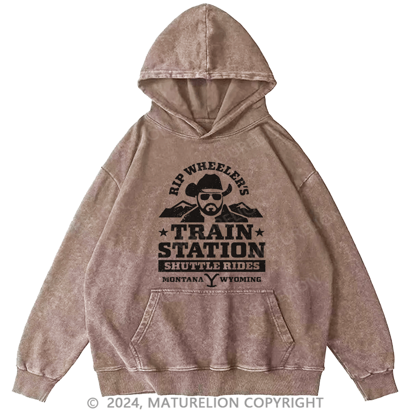 Maturelion Men's Hoodie Yellowstone Wheelers Train Station Hoodie