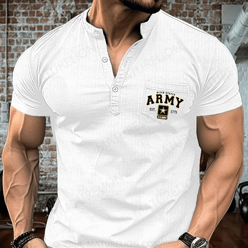 Maturelion US Army Veteran Pride Military United States Graphic Henley Shirt