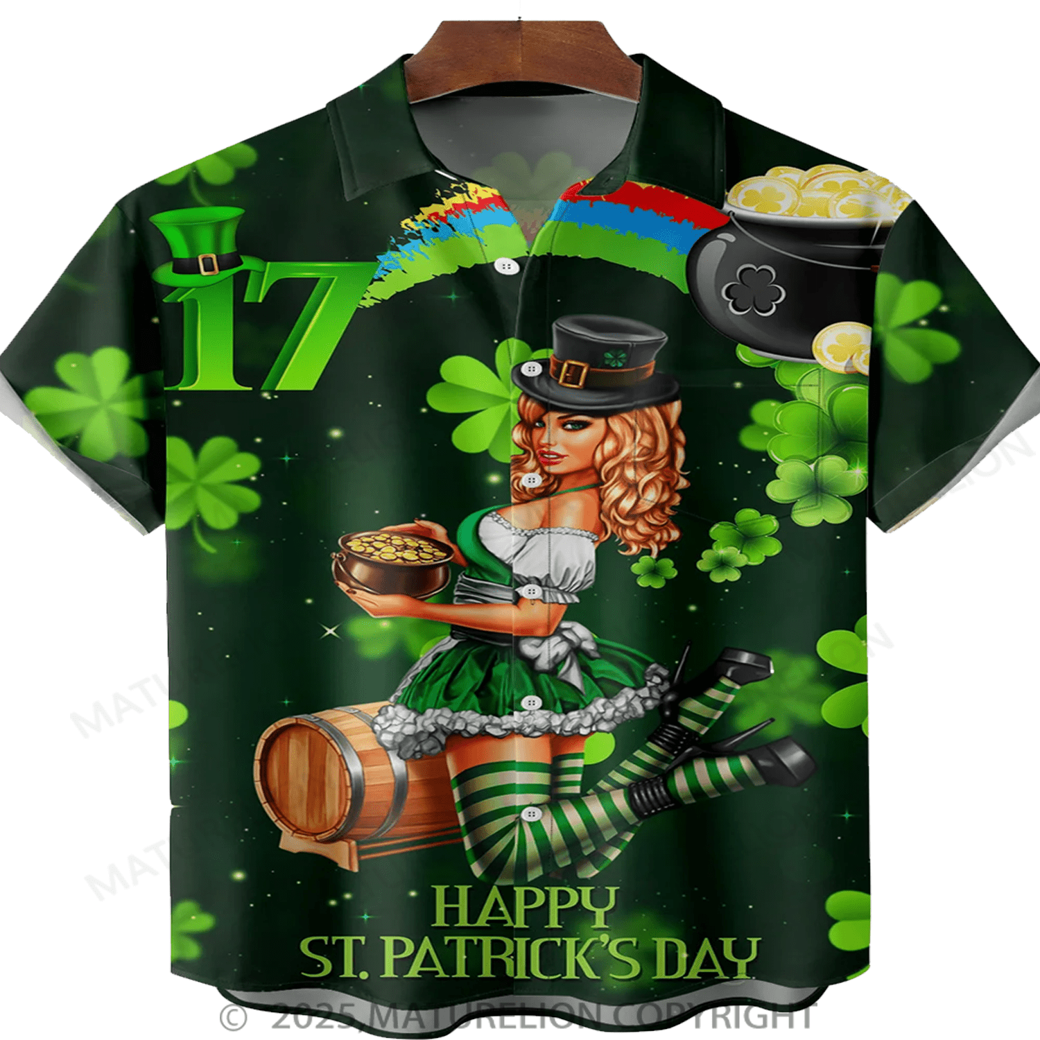 Maturelion St.Patrick's Hawaiian Shirt Belle Chest Pocket Hawaiian Shirt