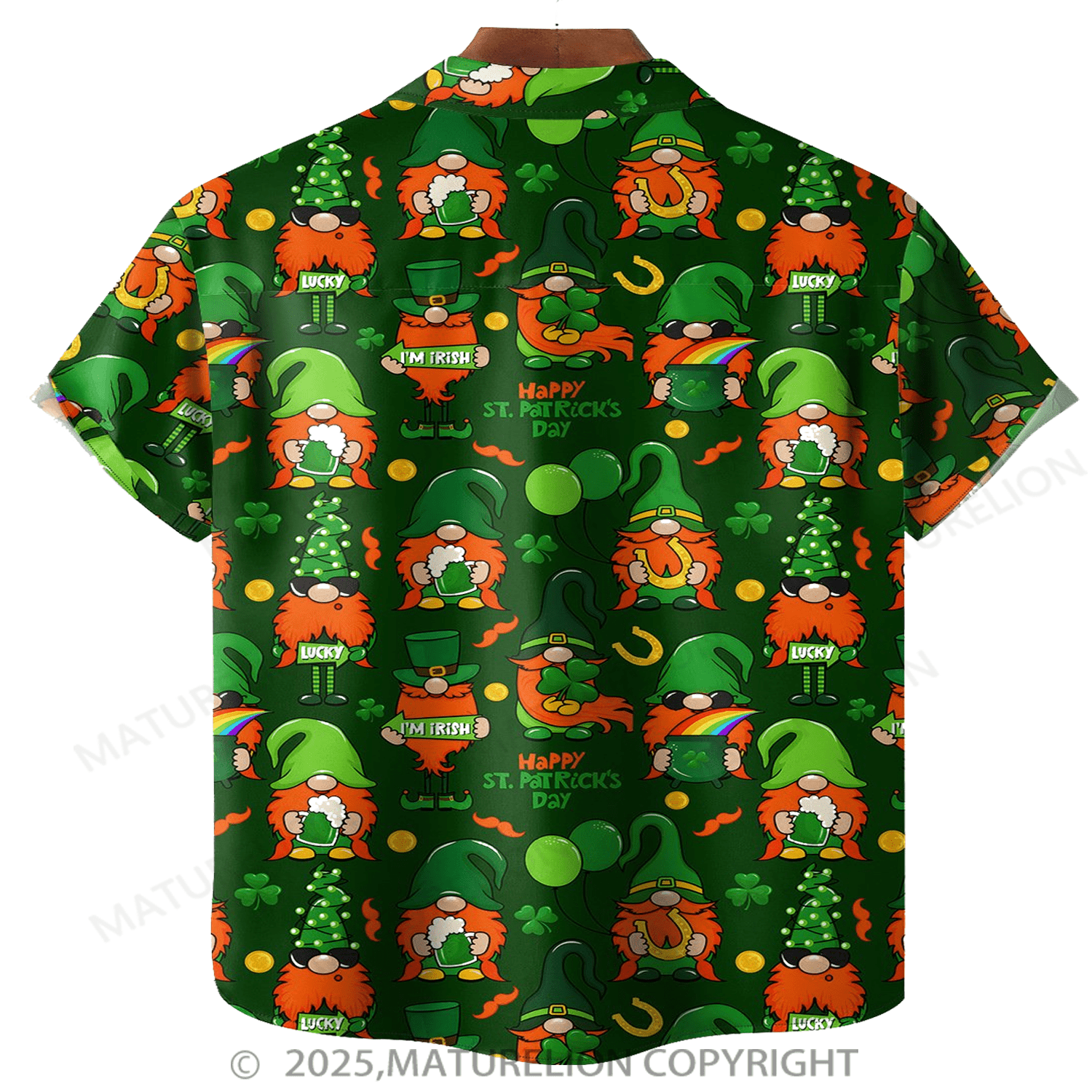 Maturelion St.Patrick's Hawaiian Shirt Green Irish St. Patrick's Day Lucky Clover Gold Coins Hawaiian Shirt