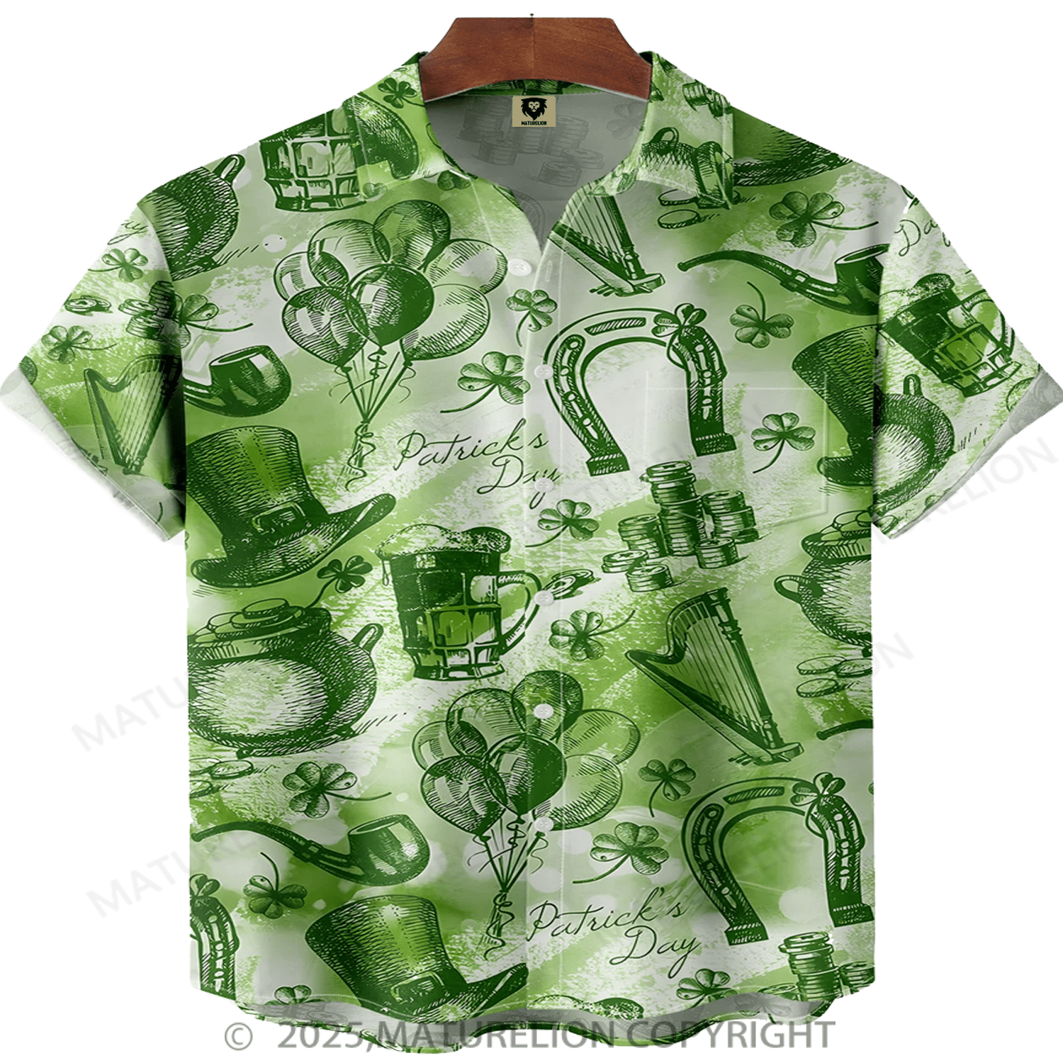 Maturelion St.Patrick's Hawaiian Shirt Lucky Clover Gold Coins Beer Hawaiian Shirt