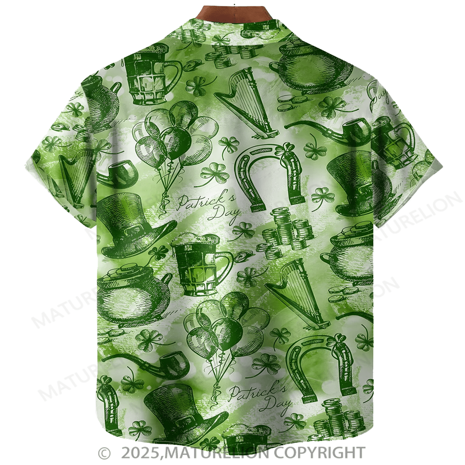 Maturelion St.Patrick's Hawaiian Shirt Lucky Clover Gold Coins Beer Hawaiian Shirt