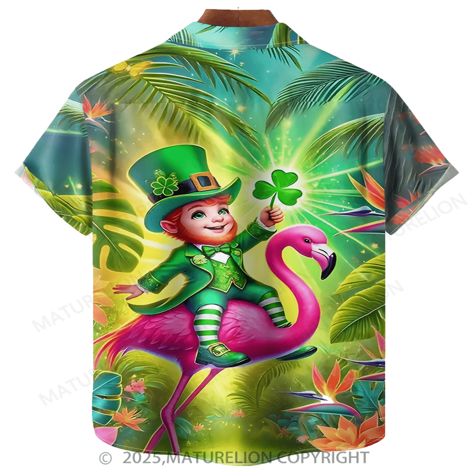 Maturelion St.Patrick's Hawaiian Shirt Pygmy Hawaiian Flamingo Chest Pocket Hawaiian Shirt