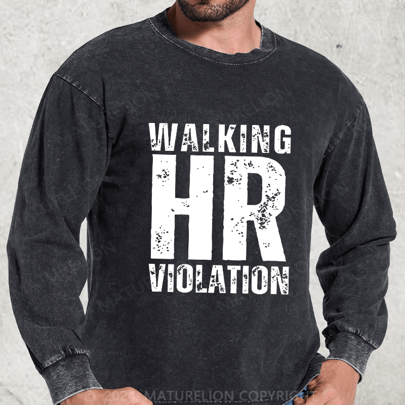 Maturelion Walking HR Violation DTG Printing Washed Long Sleeve Shirt