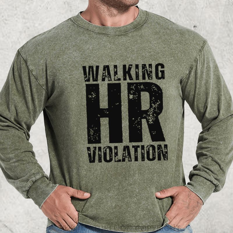 Maturelion Walking HR Violation DTG Printing Washed Long Sleeve Shirt