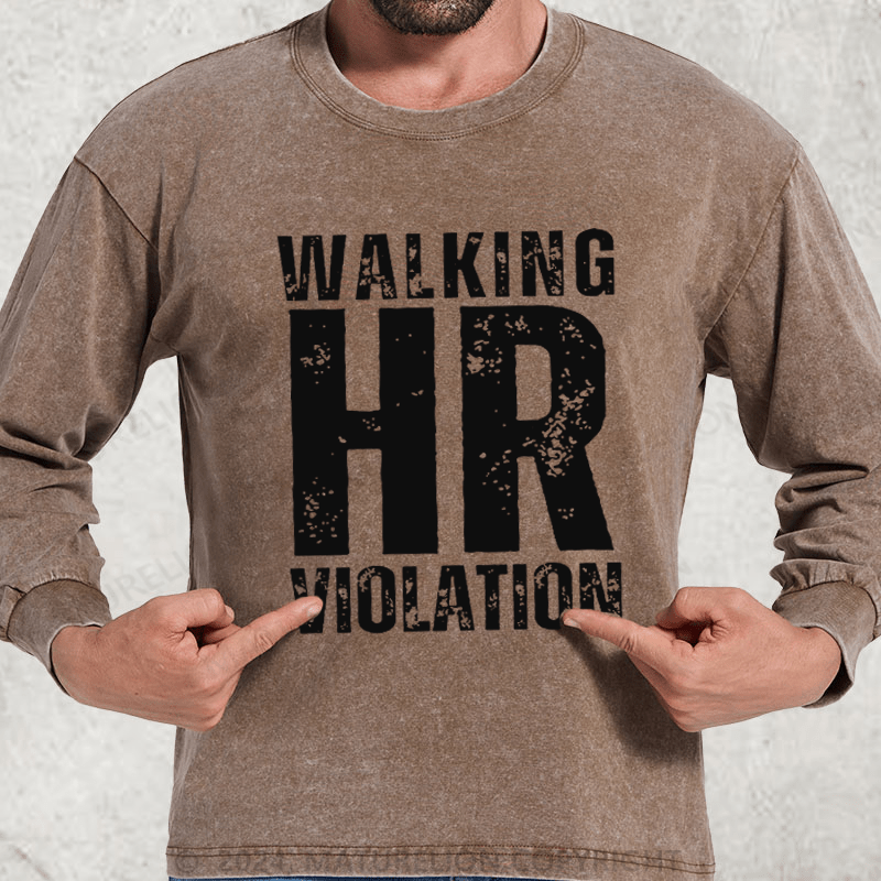 Maturelion Walking HR Violation DTG Printing Washed Long Sleeve Shirt