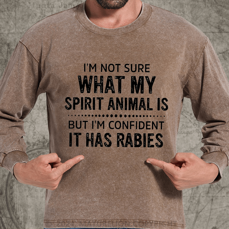 Maturelion I'm Not Sure What My Spirit Animal Is But I'm Confident It Has Rabies DTG Printing Washed Long Sleeve Shirt