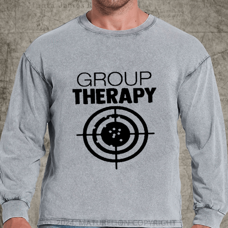 Maturelion Group Therapy Target Practice Shooting  DTG Printing Washed Long Sleeve Shirt