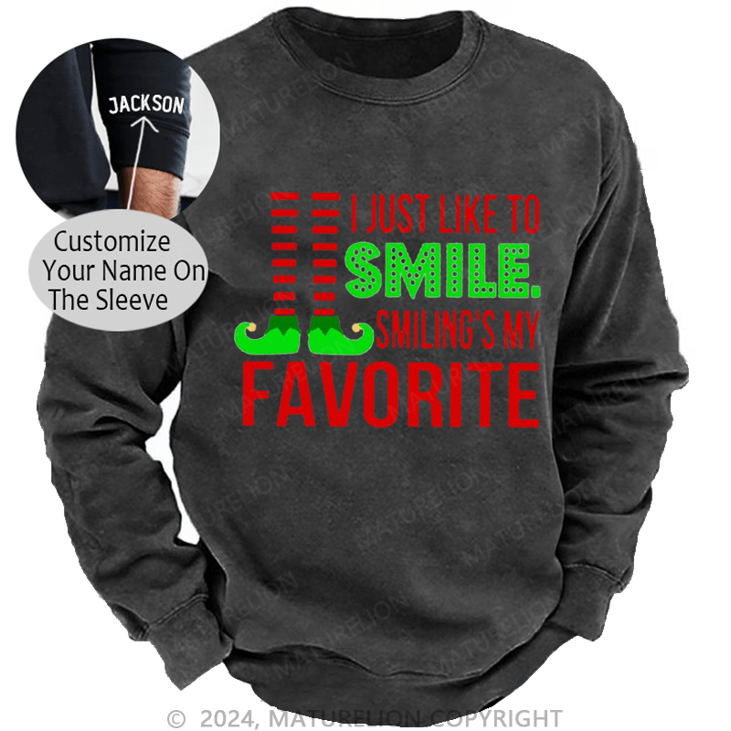 Maturelion Christmas Sweatshirt Smiling’s My Favorite DTG Printing Washed sweatshirt