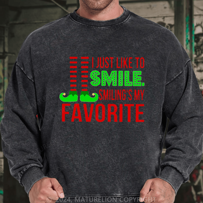 Maturelion Christmas Sweatshirt Smiling’s My Favorite DTG Printing Washed sweatshirt