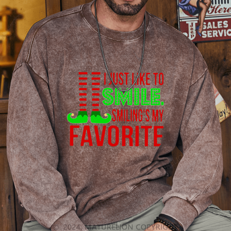 Maturelion Christmas Sweatshirt Smiling’s My Favorite DTG Printing Washed sweatshirt