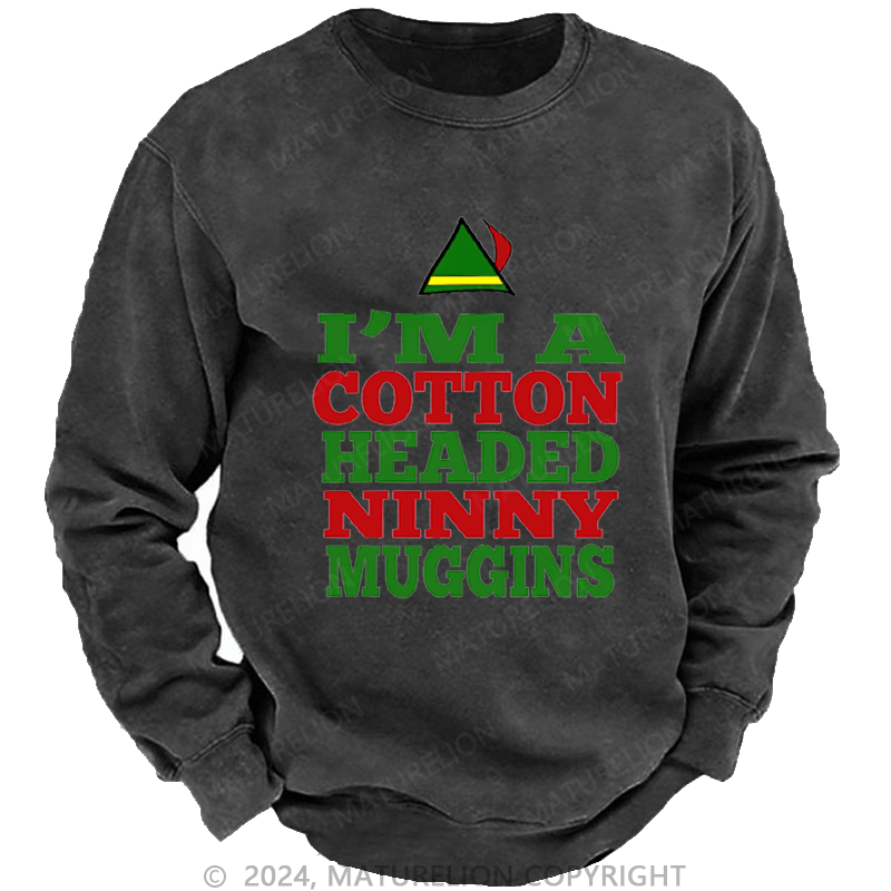 Maturelion Christmas Sweatshirt Headed Ninny Muggins DTG Printing Washed sweatshirt