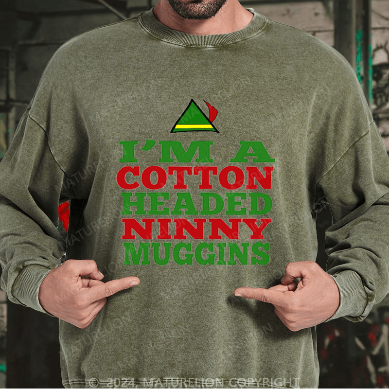 Maturelion Christmas Sweatshirt Headed Ninny Muggins DTG Printing Washed sweatshirt