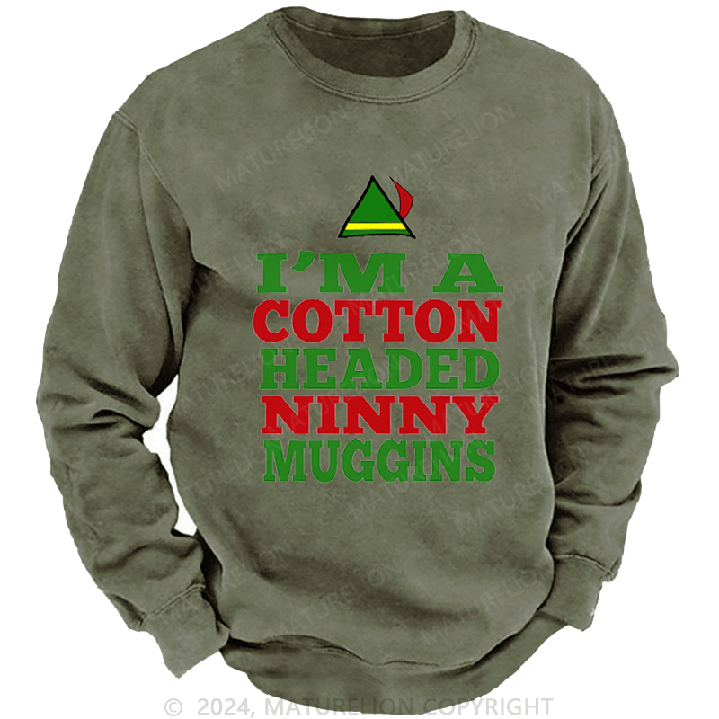 Maturelion Christmas Sweatshirt Headed Ninny Muggins DTG Printing Washed sweatshirt