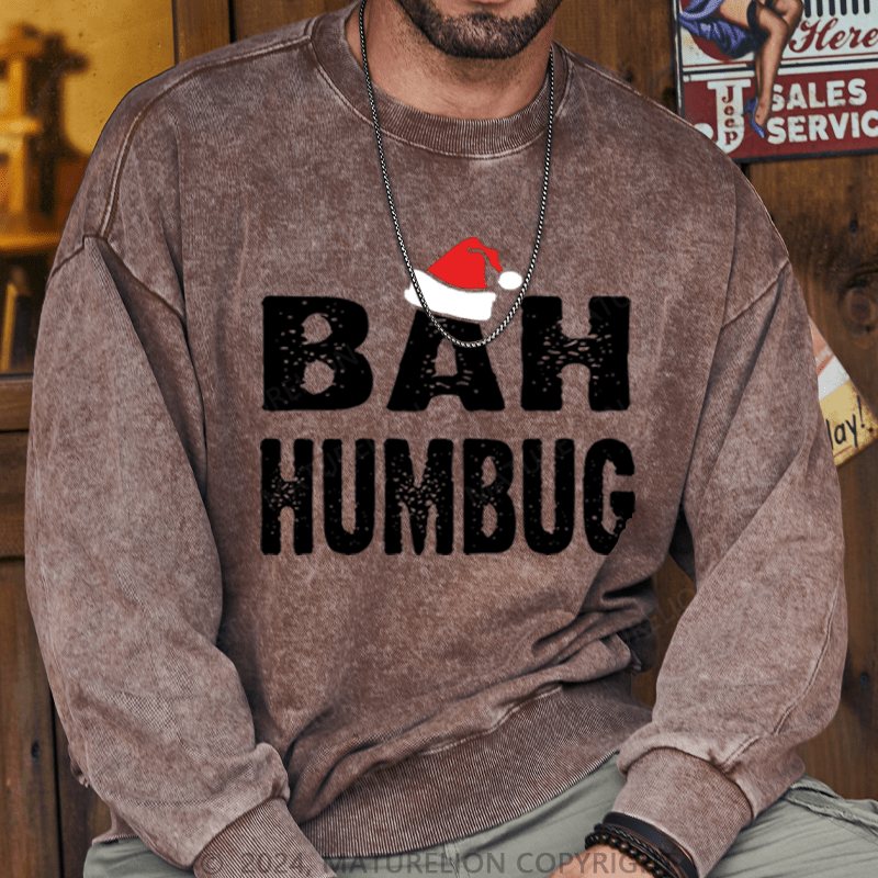 Maturelion Christmas Sweatshirt Bah, Humbug DTG Printing Washed sweatshirt