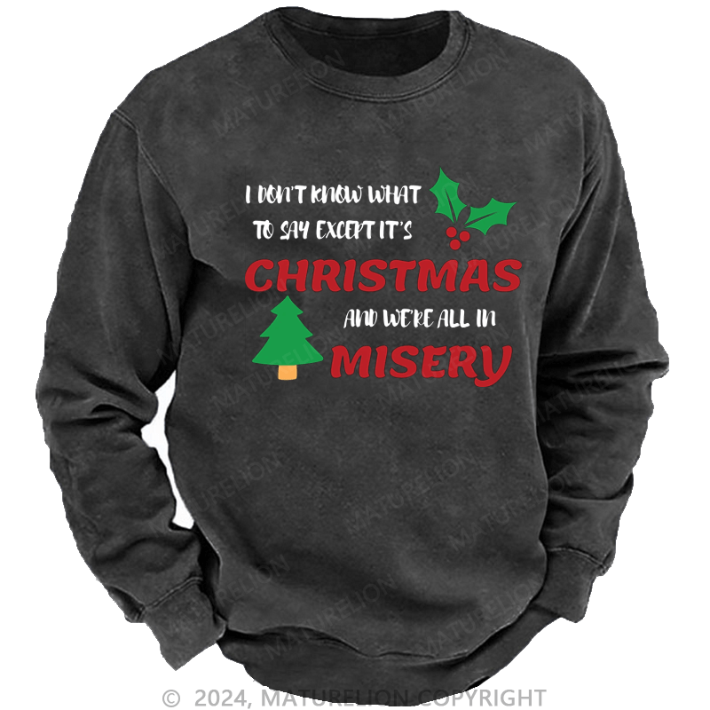 Maturelion Christmas Sweatshirt I Don’t Know What to Say, Except It’s Christmas and We’re All in Misery DTG Printing Washed sweatshirt