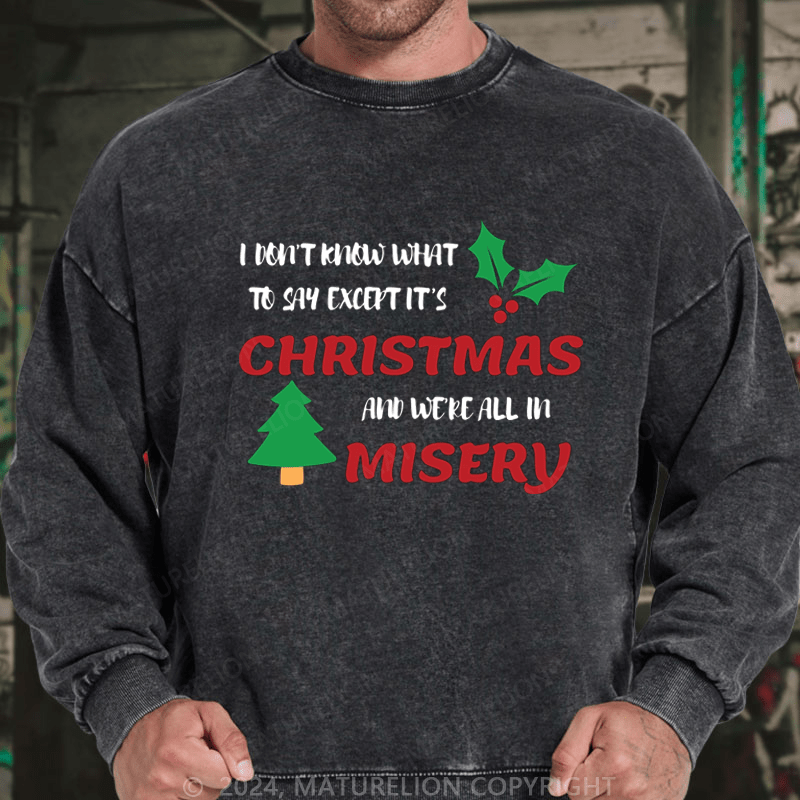 Maturelion Christmas Sweatshirt I Don’t Know What to Say, Except It’s Christmas and We’re All in Misery DTG Printing Washed sweatshirt