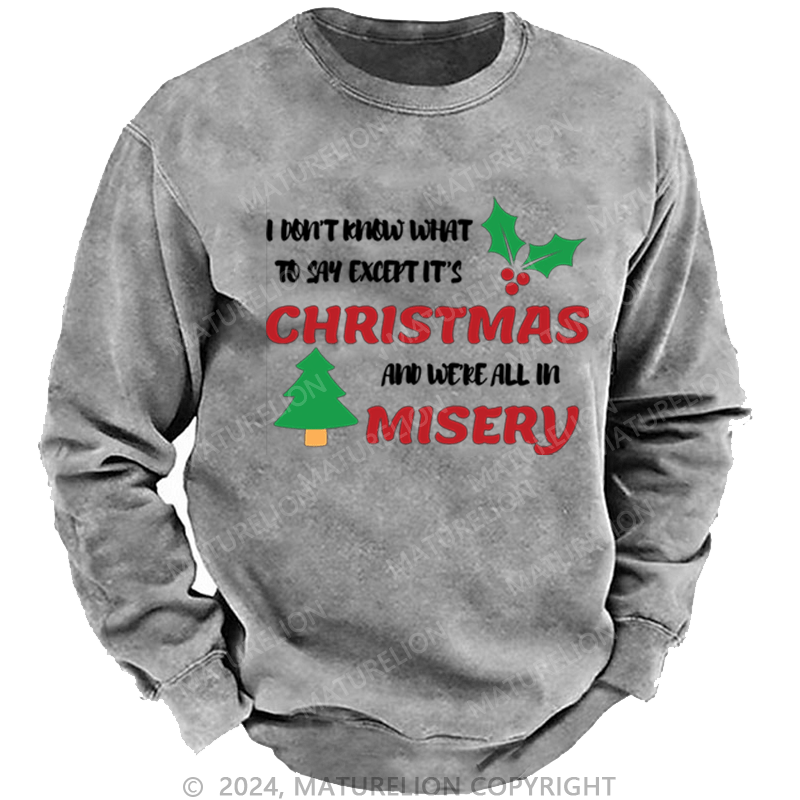 Maturelion Christmas Sweatshirt I Don’t Know What to Say, Except It’s Christmas and We’re All in Misery DTG Printing Washed sweatshirt