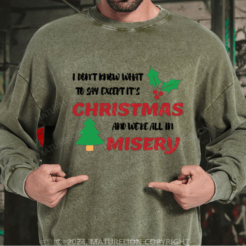 Maturelion Christmas Sweatshirt I Don’t Know What to Say, Except It’s Christmas and We’re All in Misery DTG Printing Washed sweatshirt