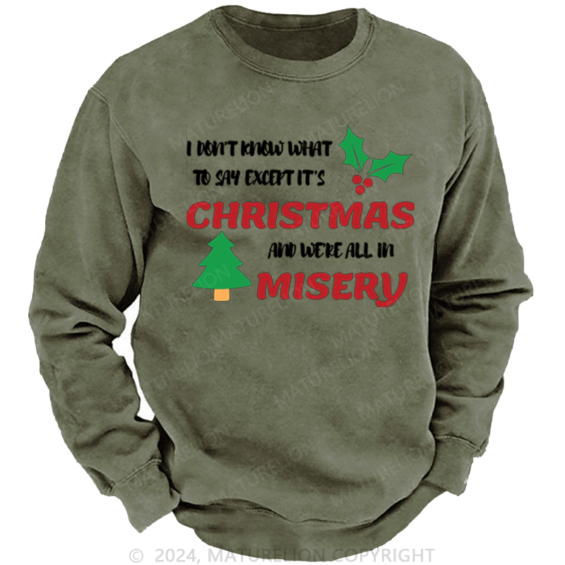 Maturelion Christmas Sweatshirt I Don’t Know What to Say, Except It’s Christmas and We’re All in Misery DTG Printing Washed sweatshirt