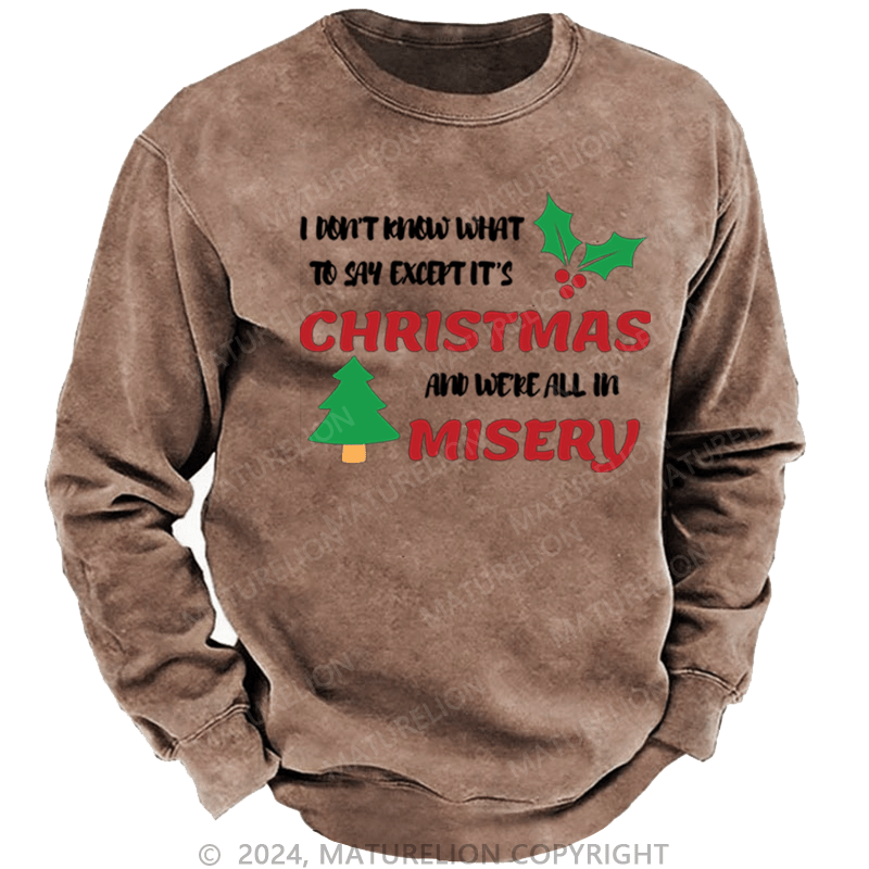 Maturelion Christmas Sweatshirt I Don’t Know What to Say, Except It’s Christmas and We’re All in Misery DTG Printing Washed sweatshirt