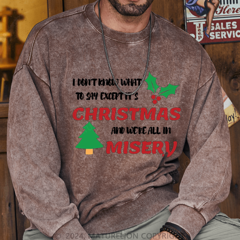 Maturelion Christmas Sweatshirt I Don’t Know What to Say, Except It’s Christmas and We’re All in Misery DTG Printing Washed sweatshirt