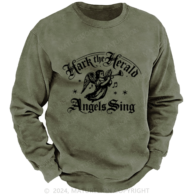 Maturelion Christmas Sweatshirt Hark! The Herald Angels Sing DTG Printing Washed sweatshirt