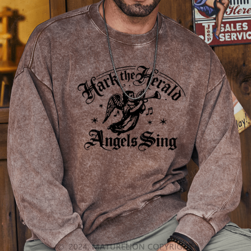 Maturelion Christmas Sweatshirt Hark! The Herald Angels Sing DTG Printing Washed sweatshirt