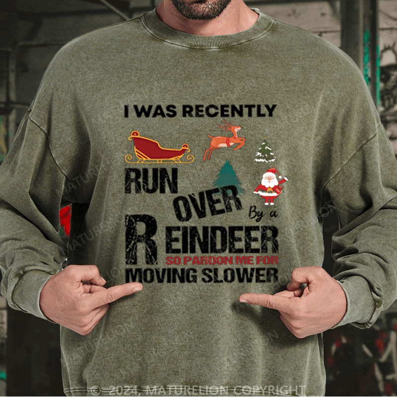 Maturelion Christmas Sweatshirt Grandma Got Run Over by a Reindeer DTG Printing Washed sweatshirt