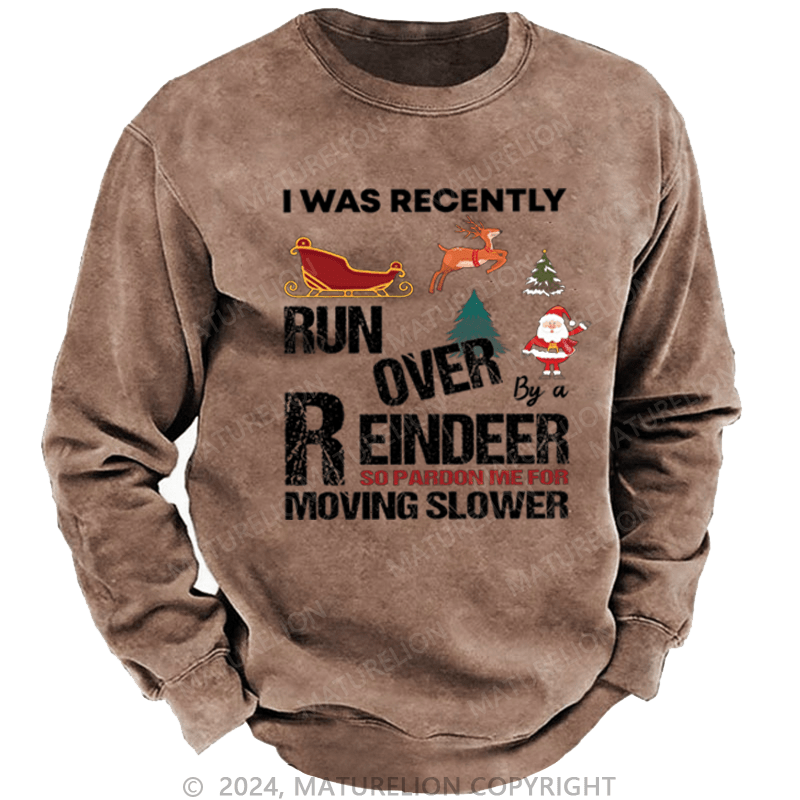 Maturelion Christmas Sweatshirt Grandma Got Run Over by a Reindeer DTG Printing Washed sweatshirt