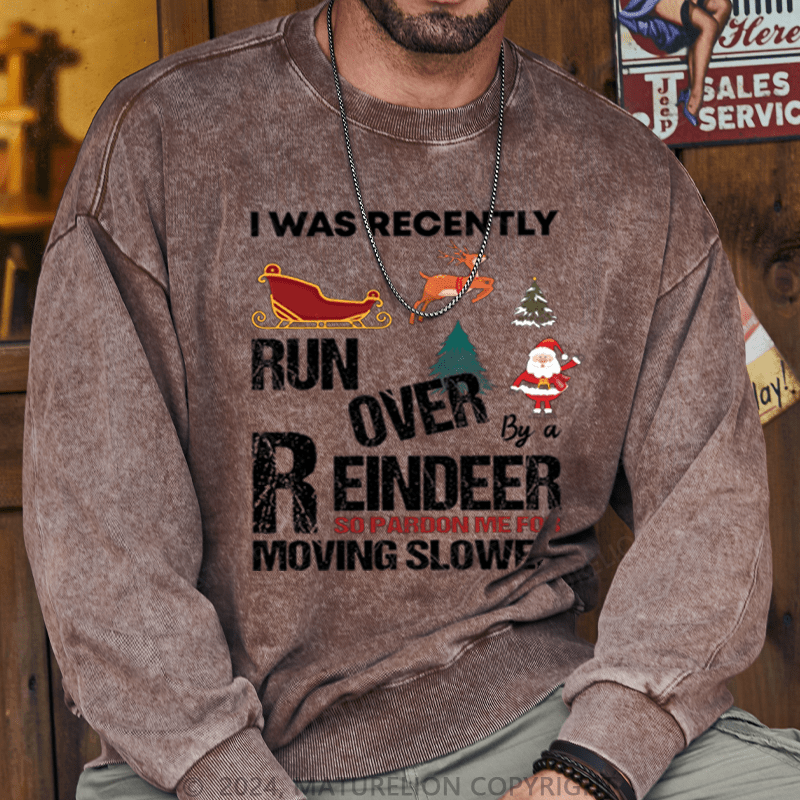 Maturelion Christmas Sweatshirt Grandma Got Run Over by a Reindeer DTG Printing Washed sweatshirt