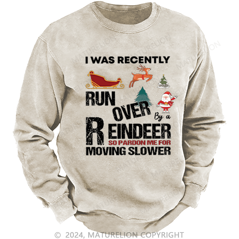 Maturelion Christmas Sweatshirt Grandma Got Run Over by a Reindeer DTG Printing Washed sweatshirt