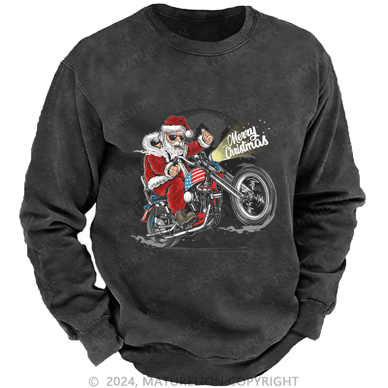 Maturelion Men's Sweatshirt Santa Riding Motorcycle Christmas Custom Sweatshirt